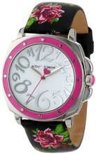 Betsey Johnson BJ00044-16 Analog Rose Printed Leather Strap