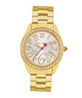 Betsey Johnson Bling Boyfriend in Gold Color metal band,Pink accents, Crystal Face Surround, es