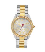 Betsey Johnson Crystal Bling Boyfriend in Two Toned Silver and Gold Color metal band, es, Pink accents