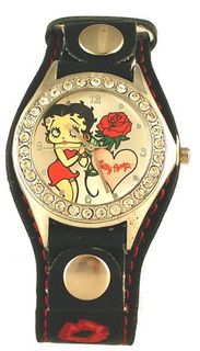 Crystal Bezel, Rhinestones Betty Boop Leather