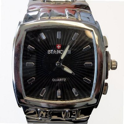 Biancchi Designer Dress Silver Bracelet with Black Face & Silver Accents