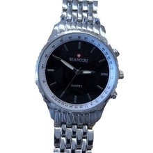 Biancchi Designer Dress Silver Bracelet with Black Face & Silver Accents