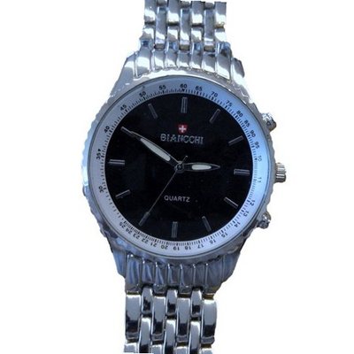 Biancchi Designer Dress Silver Bracelet with Black Face & Silver Accents