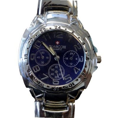 Biancchi Designer Dress Silver Bracelet with Blue Face & Silver Accents