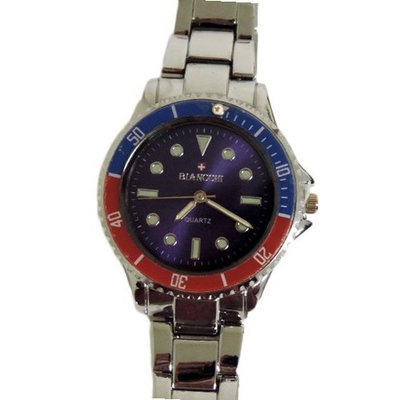 Biancchi Designer Dress Silver Bracelet with Purple Face & Red/Blue Accents