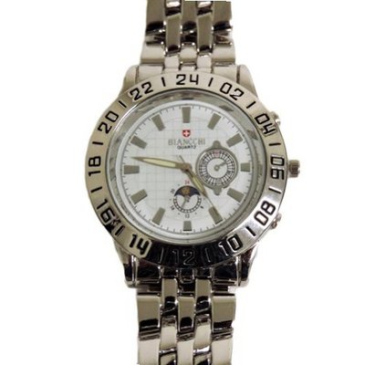 Biancchi Designer Dress Silver Bracelet with White Face & Silver Accents