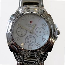 Biancchi Designer Dress Silver Bracelet with White Face & Silver Accents