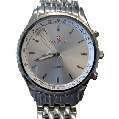 Biancchi Designer Dress Silver Bracelet with White Face & Silver Accents