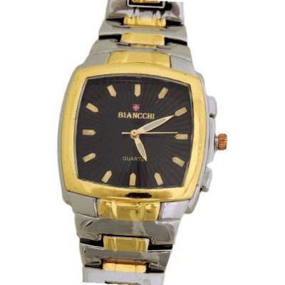 Biancchi Designer Dress Silver/Gold Bracelet with Black Face & Gold Accents