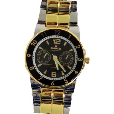 Biancchi Designer Dress Silver/Gold Bracelet with Black Face & Gold Accents