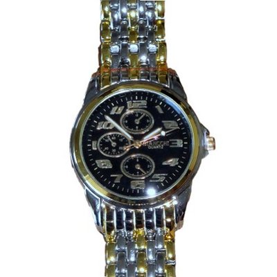 Biancchi Designer Dress , Silver & Gold Bracelet with Black Face & Gold Accents