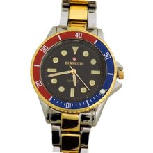 Biancchi Designer Dress Silver/Gold Bracelet with Black Face & Red/Blue/Gold Accents