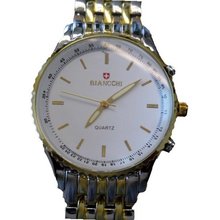 Biancchi Designer Dress Silver & Gold Bracelet with White Face & Gold Accents