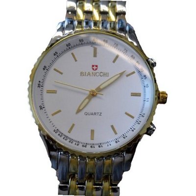 Biancchi Designer Dress Silver & Gold Bracelet with White Face & Gold Accents