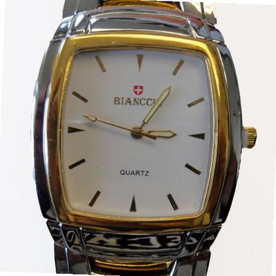 Biancchi Designer Dress Silver & Gold Bracelet with White Face & Gold Accents