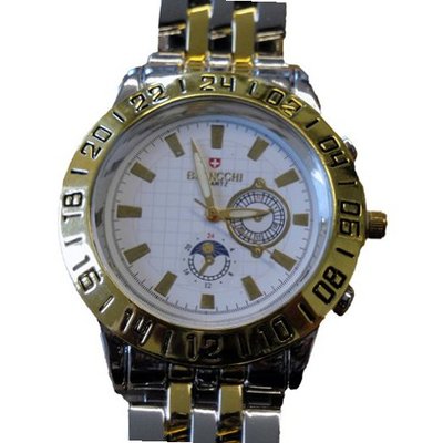 Biancchi Designer Dress Silver & Gold Bracelet with White Face & Gold Accents