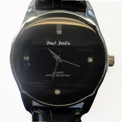 Paul Jardin Designer Dress Leather Band with Black Face & Silver Accents