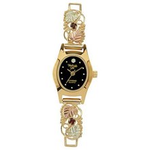Black Hills Gold Analog Black Dial Ladies Gold Aquamarine