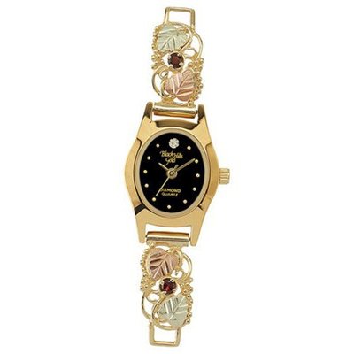 Black Hills Gold Analog Black Dial Ladies Gold Citrine