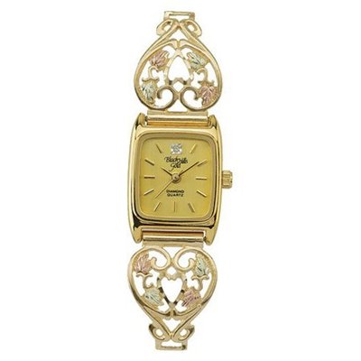 Black Hills Gold Analog Black Dial Ladies Gold Heart 9-WB19