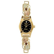 Black Hills Gold Analog Black Dial Ladies Gold Peridot
