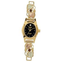 Black Hills Gold Analog Black Dial Ladies Gold Sapphire