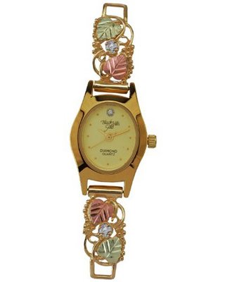 Black Hills Gold Analog Champagne Dial Ladies Gold Amethyst