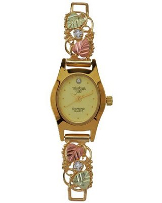 Black Hills Gold Analog Champagne Dial Ladies Gold Garnet