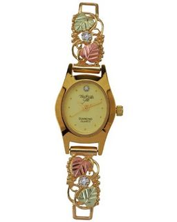 Black Hills Gold Analog Champagne Dial Ladies Gold Sapphire