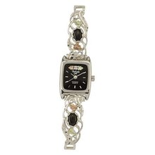 Black Hills Gold Analog White Face Ladies Silver Onyx 9-WB48O-GS