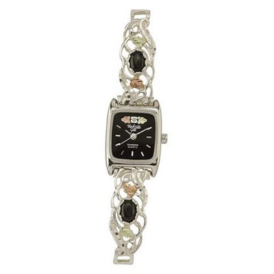 Black Hills Gold Analog White Face Ladies Silver Onyx 9-WB48O-GS