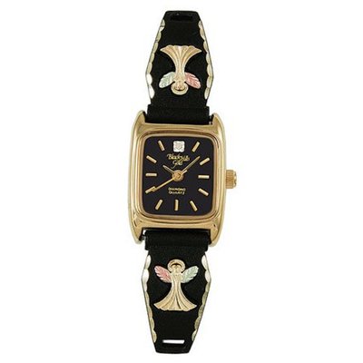Black Hills Gold Black Dial Ladies Black Coated Angel 9-WB121