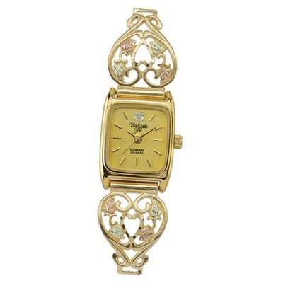 Black Hills Gold Black Dial Ladies Gold Heart Analog 9-WB82