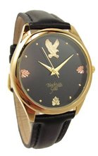 Black Hills Gold Leather Band Black Face 10K Gold Eagle 12K Leaves