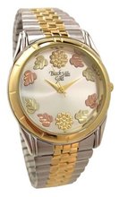 Black Hills Gold Stainless Steel Stretch Band 12K Leaves 10K Grape Clusters & Silvertone Face