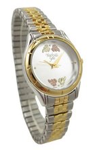 Black Hills Gold Stainless Steel Stretch Band 12K Leaves & Silvertone Face