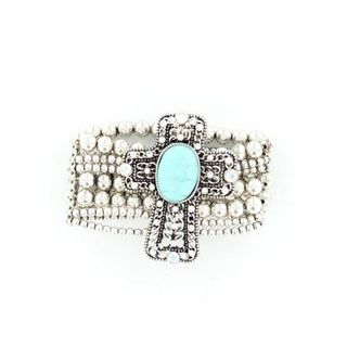 Blazin Roxx 29228 Cross Beaded Stretch Bracelet Silver/Turquoise
