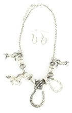 Blazin Roxx 29244 Horse and Horseshoe Charm Jewelry Set Silver
