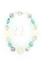 Blazin Roxx 29256 Rhinestone Bead Jewelry Set Silver/Turquoise