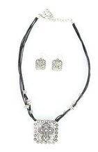 Blazin Roxx 29341 Square Cross Leather Corded Jewelry Set Black/Silver