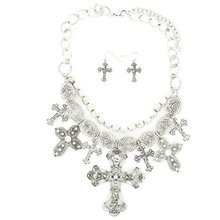Blazin Roxx 29373 Chunky Silver Cross Jewelry Set Silver