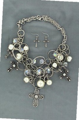 Blazin Roxx 29535 Cross and Ring Chain Jewelry Set Silver