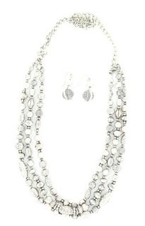 Blazin Roxx 29541 Triple Strand Antiqued Bead Jewelry Set Silver