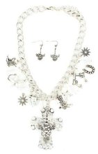 Blazin Roxx 29564 Cross w/Guitar Jewelry Set Silver