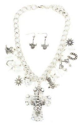 Blazin Roxx 29564 Cross w/Guitar Jewelry Set Silver