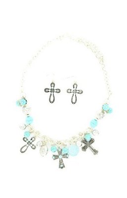 Blazin Roxx 29585 Cross Charm Jewelry Set Turquoise/Silver