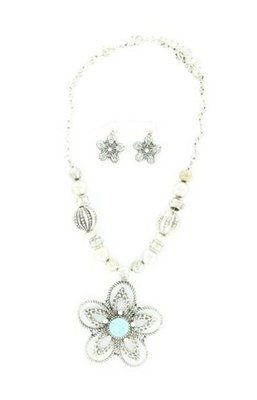 Blazin Roxx 29587 Turquoise Center Flower Jewelry Set Silver/Turquoise