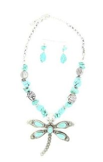 Blazin Roxx 29591 Dragonfly Pendant Jewelry Set Silver/Turquoise