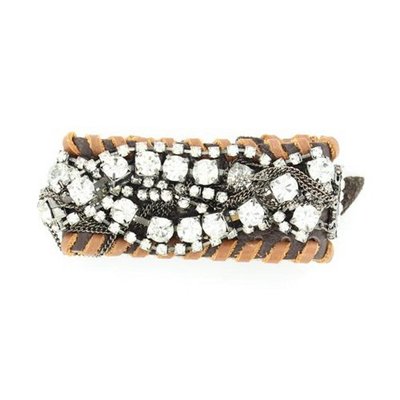 Blazin Roxx 29603 Leather and Rhinestone Chain Bracelet Silver