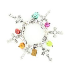 Blazin Roxx 29663 Multi-Cross and Stone Charm Bracelet Multicolored